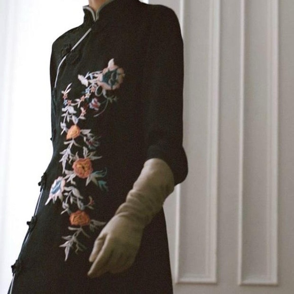 Zara Black Jacquard Embroidered Long sleeve QiPao Asian Mini dress - Picture 2 of 8